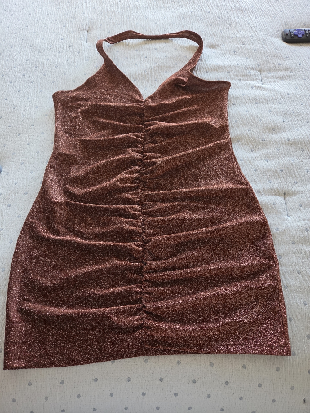 H&M Copper Shimmer Ruched Halter Mini Dress Size L